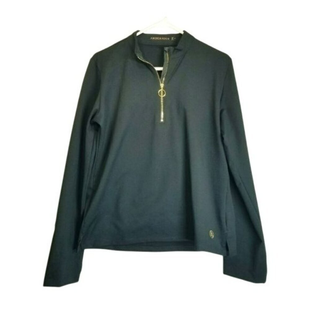 Ambernoon Womens Long Sleeve Zip-Up Top Size L Black Sun Protection Summer Beach